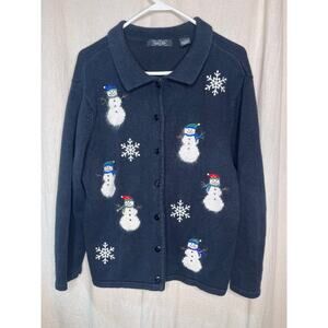 2000s Crystal Kobe Snowman Winter Christmas Snowflakes Country Chic Cardigan L
